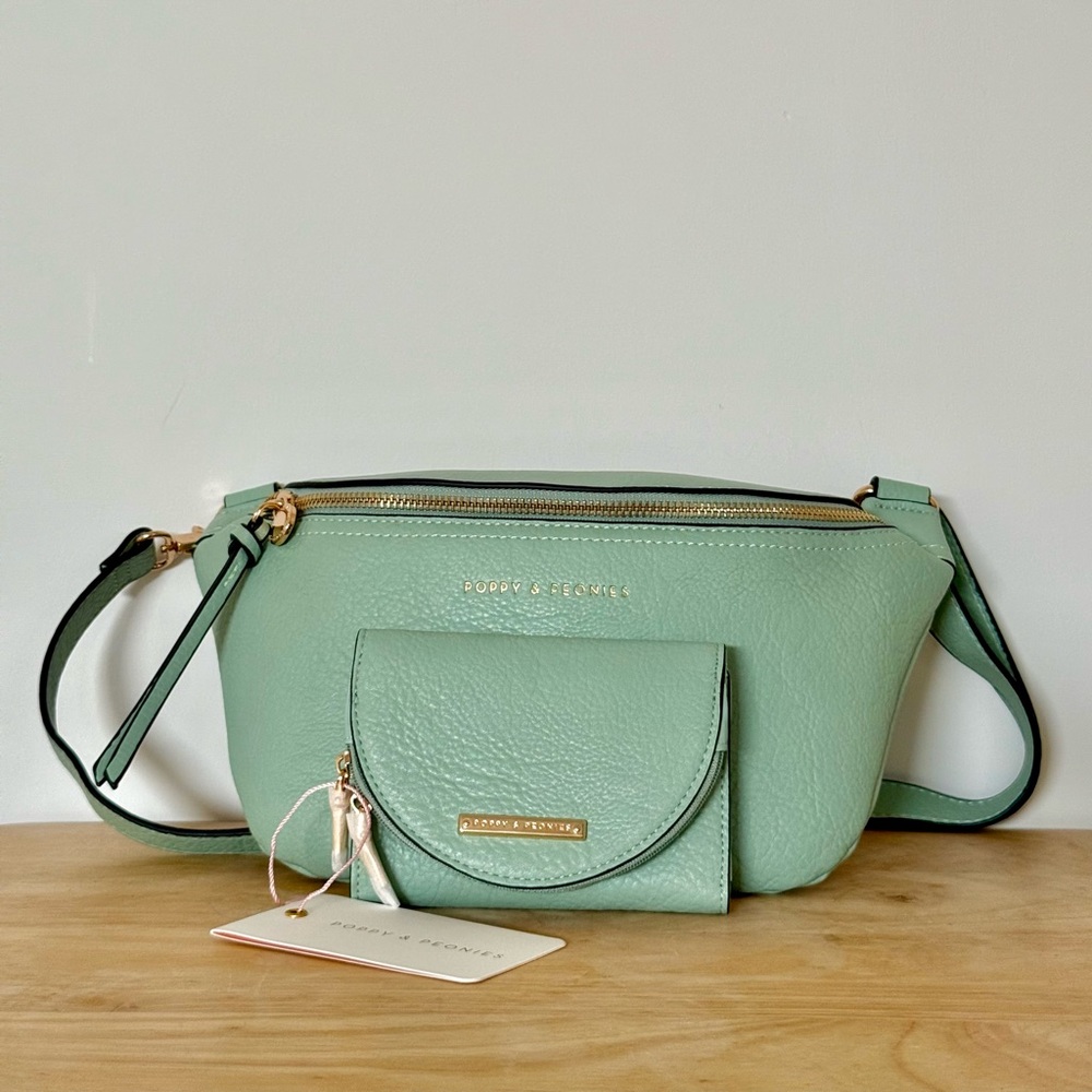 SOLD NOT AVAILABLE Poppy & Peonies Sidekick and Margaux Wallet in Mint